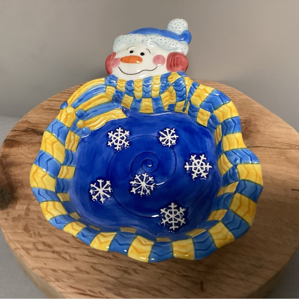 🟡 “3/$15” - WCL Christmas Snowman - Ceramic crafted Candy Bowl / Serving Dish